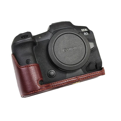 Top Layer Cowhide Camera Bottom Case for Canon EOS R5 / R6 Battery Opening Design Protective Half Body Cover