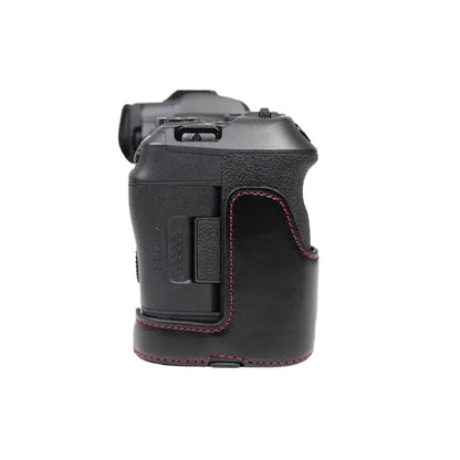 For Canon EOS R5 / R6 PU Leather Camera Bottom Case Battery Opening Design Flannel Lining Protective Half Body Cover