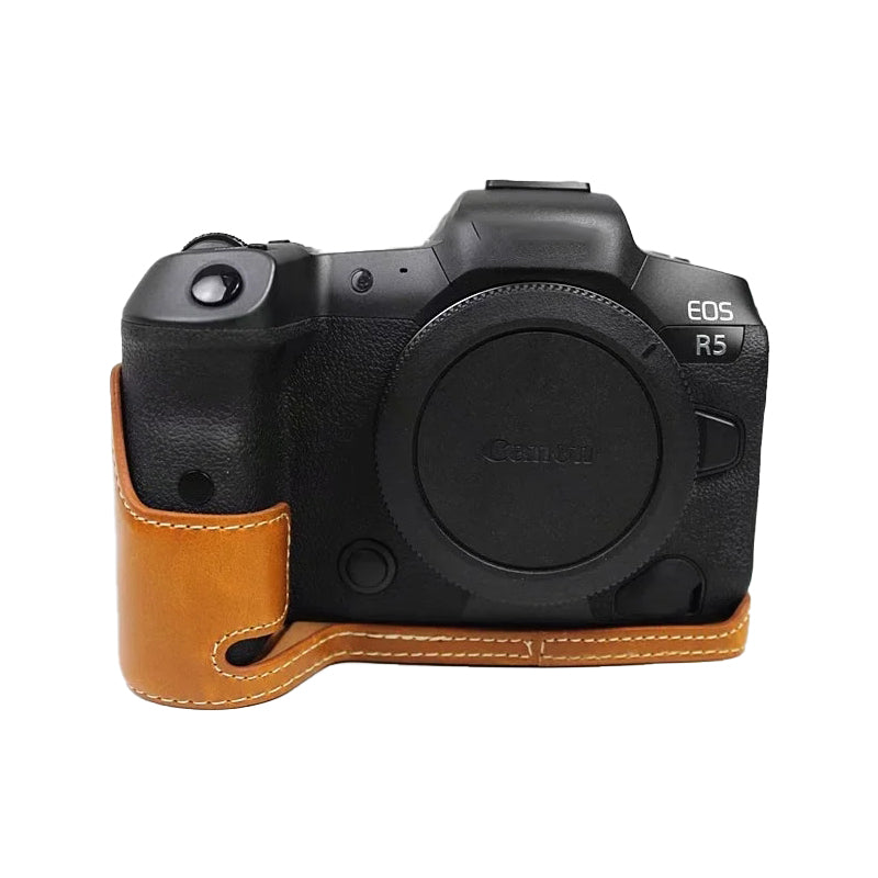 For Canon EOS R5 / R6 PU Leather Camera Bottom Case Battery Opening Design Flannel Lining Protective Half Body Cover