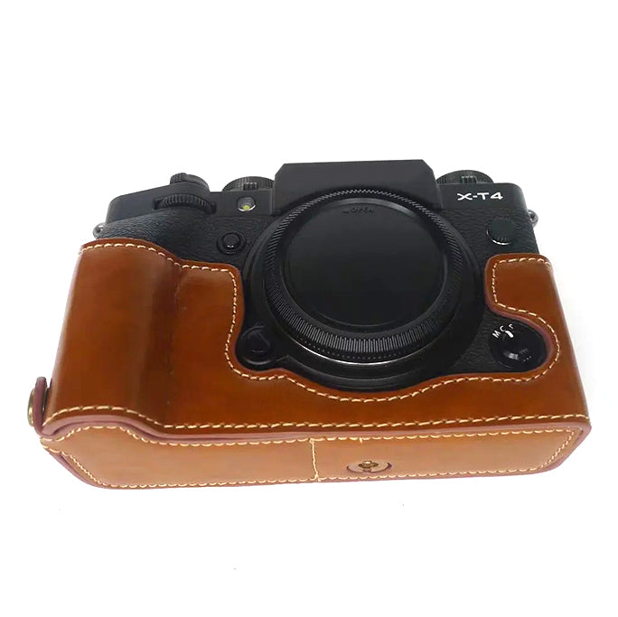 For Fujifilm X-T4 Digital Camera PU Leather Protective Bottom Case Anti-scratch Half Body Cover with Battery Opening