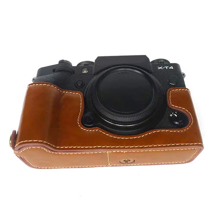 For Fujifilm X-T4 Digital Camera PU Leather Protective Bottom Case Anti-scratch Half Body Cover with Battery Opening