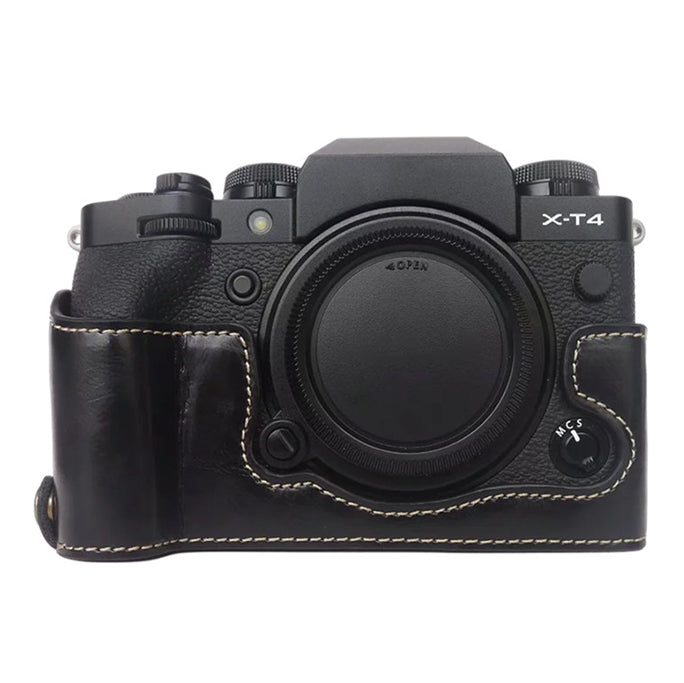 For Fujifilm X-T4 Digital Camera PU Leather Protective Bottom Case Anti-scratch Half Body Cover with Battery Opening