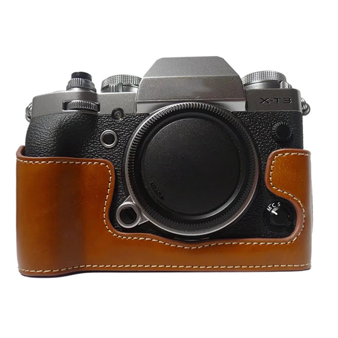 For Fujifilm X-T3 Digital Camera PU Leather Protective Bottom Case Battery Opening Design Half Body Cover