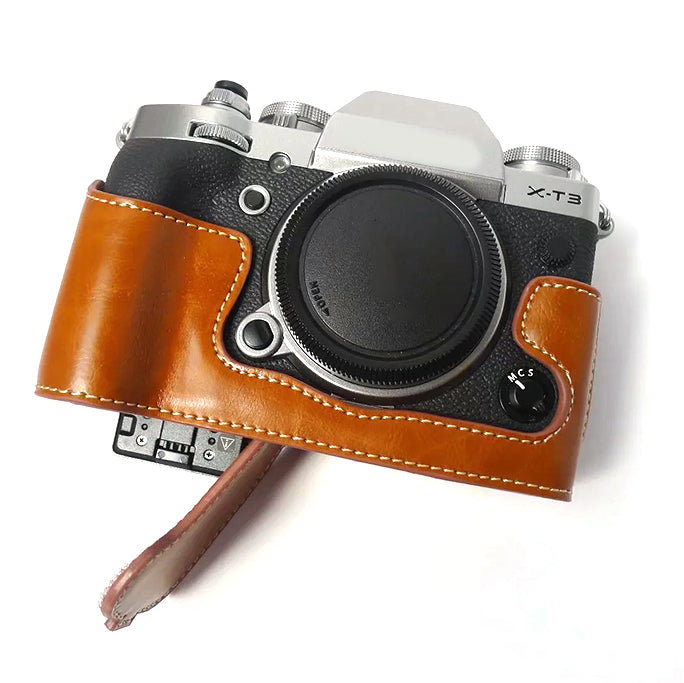 For Fujifilm X-T3 Digital Camera PU Leather Protective Bottom Case Battery Opening Design Half Body Cover