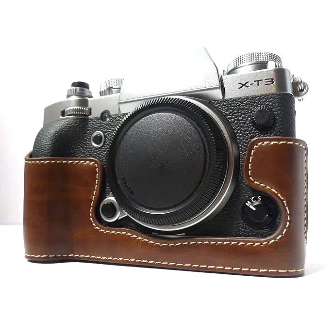 For Fujifilm X-T3 Digital Camera PU Leather Protective Bottom Case Battery Opening Design Half Body Cover