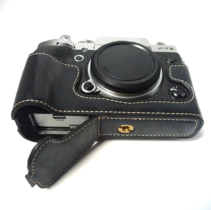 For Fujifilm X-T3 Digital Camera PU Leather Protective Bottom Case Battery Opening Design Half Body Cover