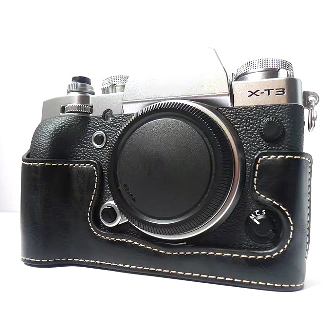 For Fujifilm X-T3 Digital Camera PU Leather Protective Bottom Case Battery Opening Design Half Body Cover