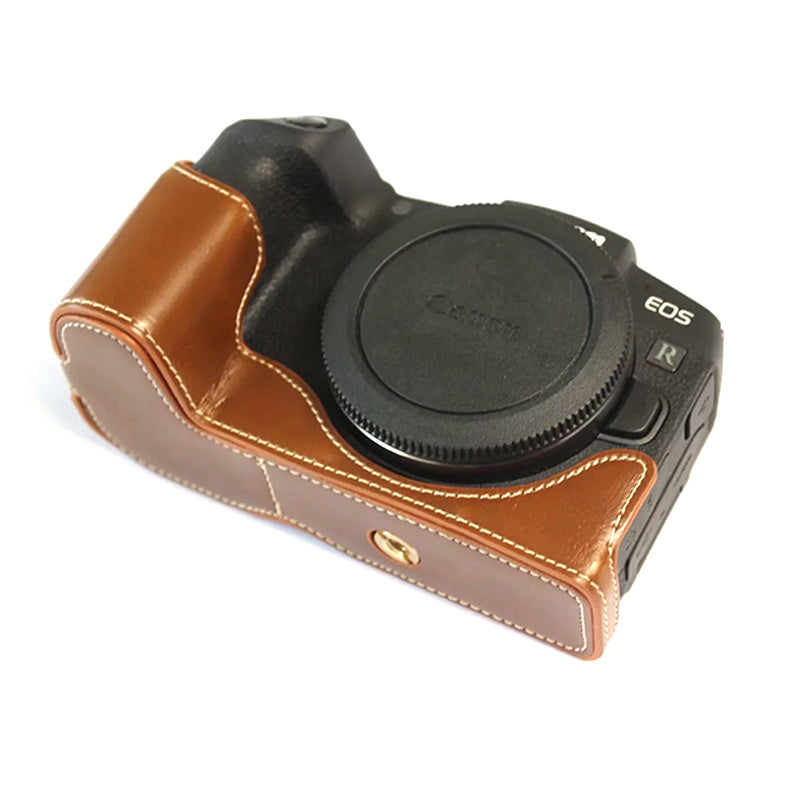 For Canon EOS RP PU Leather Camera Bottom Case with Hand Strap, Battery Opening Design Half Body Protective Cover