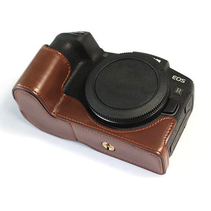 For Canon EOS RP PU Leather Camera Bottom Case with Hand Strap, Battery Opening Design Half Body Protective Cover