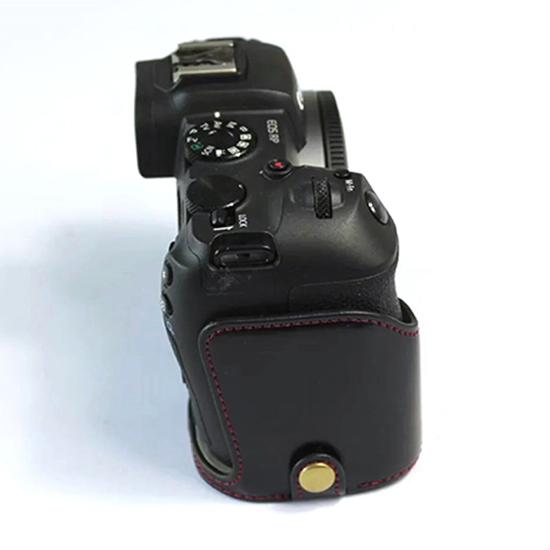 For Canon EOS RP PU Leather Camera Bottom Case with Hand Strap, Battery Opening Design Half Body Protective Cover