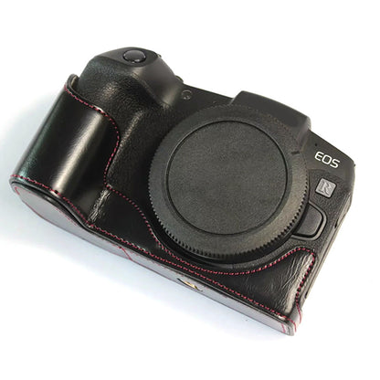 For Canon EOS RP PU Leather Camera Bottom Case with Hand Strap, Battery Opening Design Half Body Protective Cover