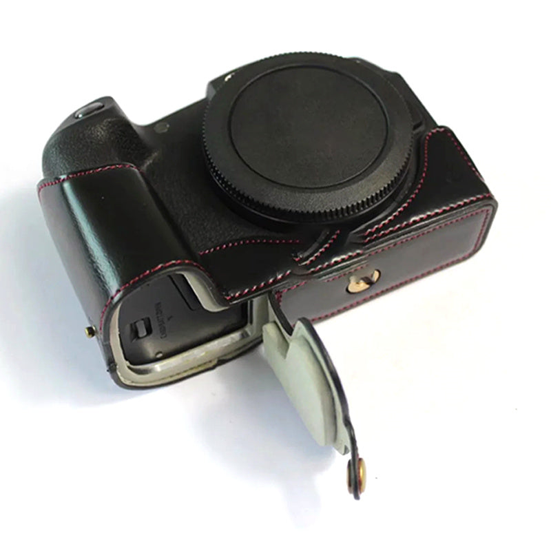 For Canon EOS RP PU Leather Camera Bottom Case with Hand Strap, Battery Opening Design Half Body Protective Cover