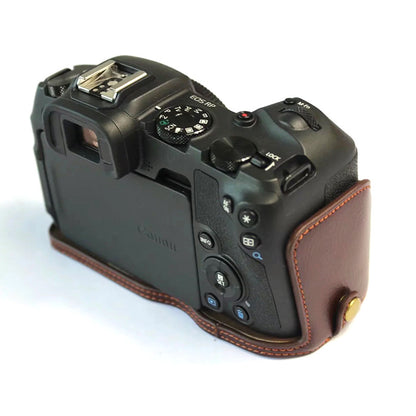 For Canon EOS RP Genuine Leather Half Body Protective Cover Battery Opening Design Camera Bottom Case with Hand Strap