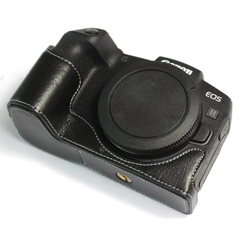 For Canon EOS RP Genuine Leather Half Body Protective Cover Battery Opening Design Camera Bottom Case with Hand Strap