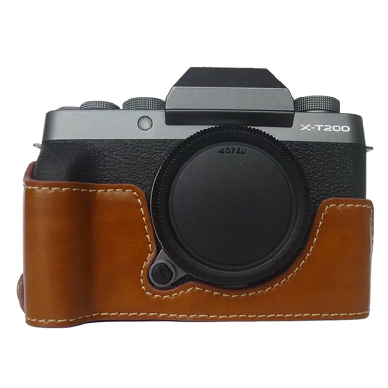 For Fujifilm X-T200 Digital Camera Protective Bottom Case Anti-scratch PU Leather Half Body Cover with Battery Opening