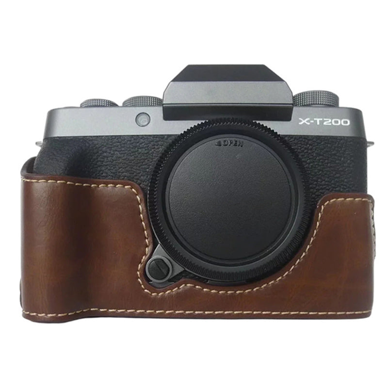 For Fujifilm X-T200 Digital Camera Protective Bottom Case Anti-scratch PU Leather Half Body Cover with Battery Opening