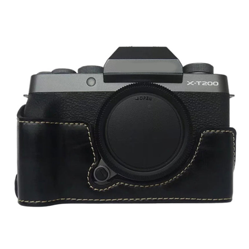 For Fujifilm X-T200 Digital Camera Protective Bottom Case Anti-scratch PU Leather Half Body Cover with Battery Opening