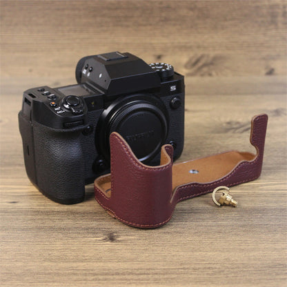 For Fujifilm X-H2s Camera Bottom Shell Genuine Leather Large Opening Design Protective Half Body Cover