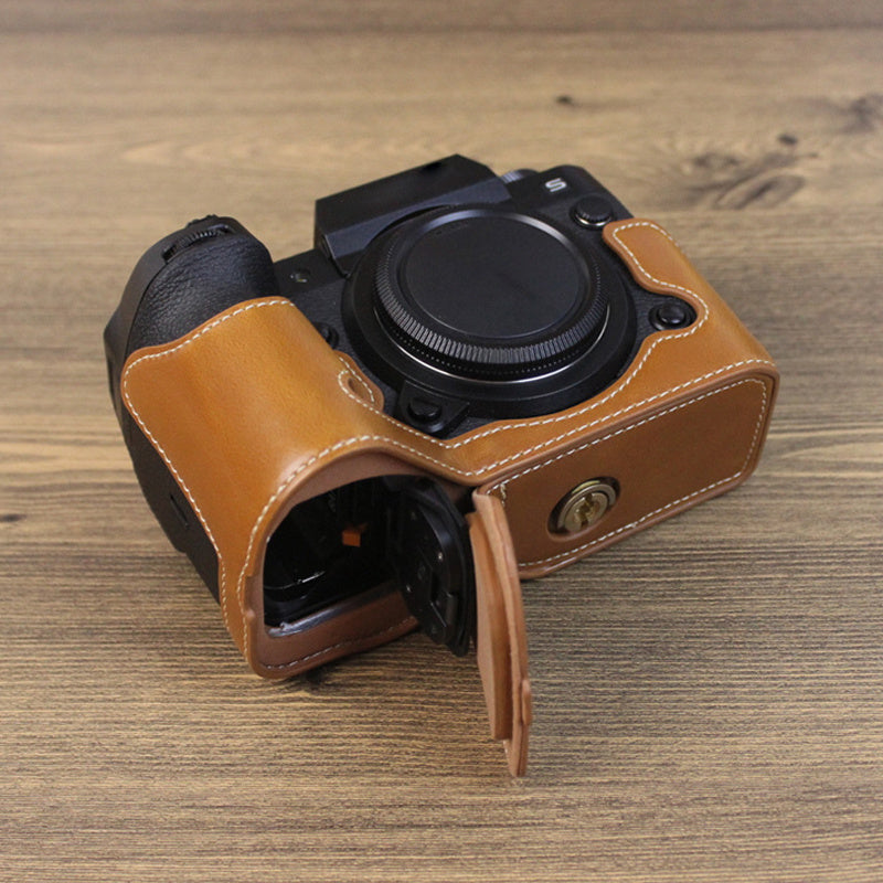 For Fujifilm X-H2s PU Leather Anti-scratch Camera Bottom Cover Large Opening Design Protective Half Body Case