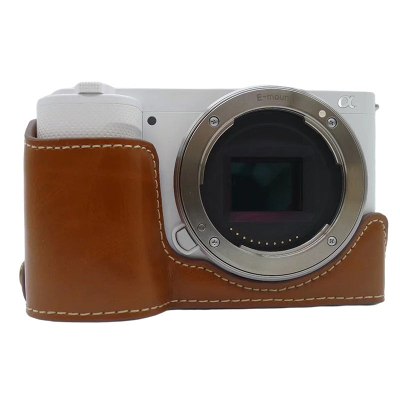 For Sony ZV-E10 Camera Bottom Case Anti-scratch PU Leather Half Protective Cover with Battery Opening Design