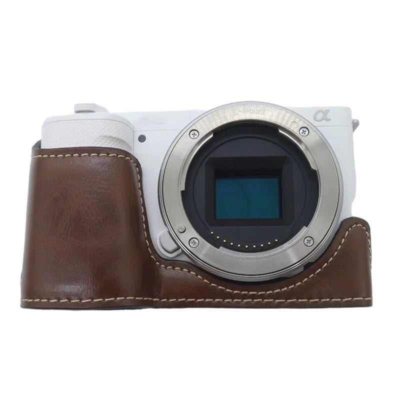 For Sony ZV-E10 Camera Bottom Case Anti-scratch PU Leather Half Protective Cover with Battery Opening Design