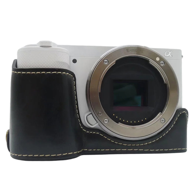 For Sony ZV-E10 Camera Bottom Case Anti-scratch PU Leather Half Protective Cover with Battery Opening Design