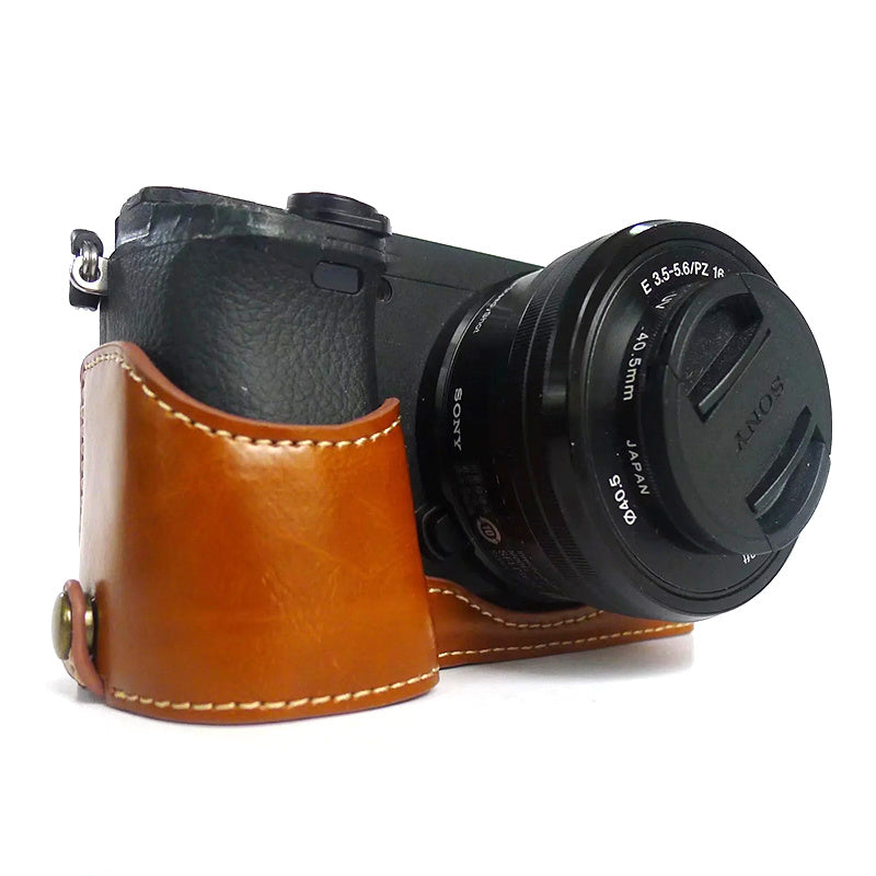 For Sony A6400 / A6300 / A6000 Camera Protective Half Body Cover PU Leather Bottom Case with Battery Opening