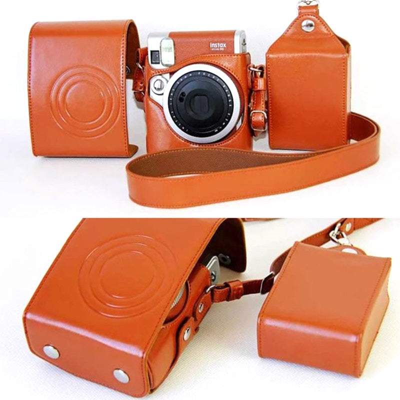 For Fujifilm Instax Mini 90 Synthetic Leather Camera Bag Protective Case with Film Case and Neck Strap