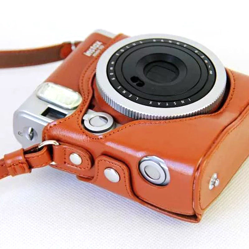 For Fujifilm Instax Mini 90 Synthetic Leather Camera Bag Protective Case with Film Case and Neck Strap