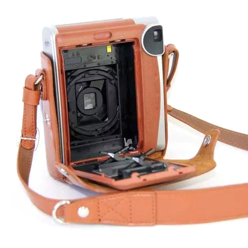 For Fujifilm Instax Mini 90 Synthetic Leather Camera Bag Protective Case with Film Case and Neck Strap