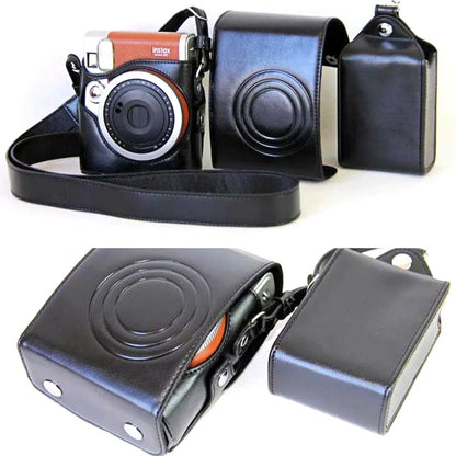 For Fujifilm Instax Mini 90 Synthetic Leather Camera Bag Protective Case with Film Case and Neck Strap