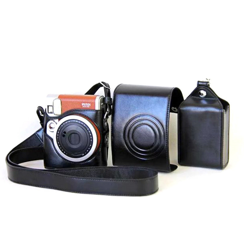 For Fujifilm Instax Mini 90 Synthetic Leather Camera Bag Protective Case with Film Case and Neck Strap