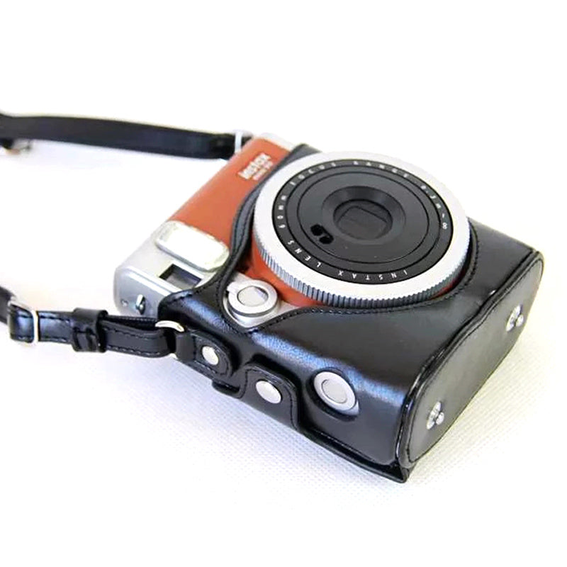 For Fujifilm Instax Mini 90 Synthetic Leather Camera Bag Protective Case with Film Case and Neck Strap