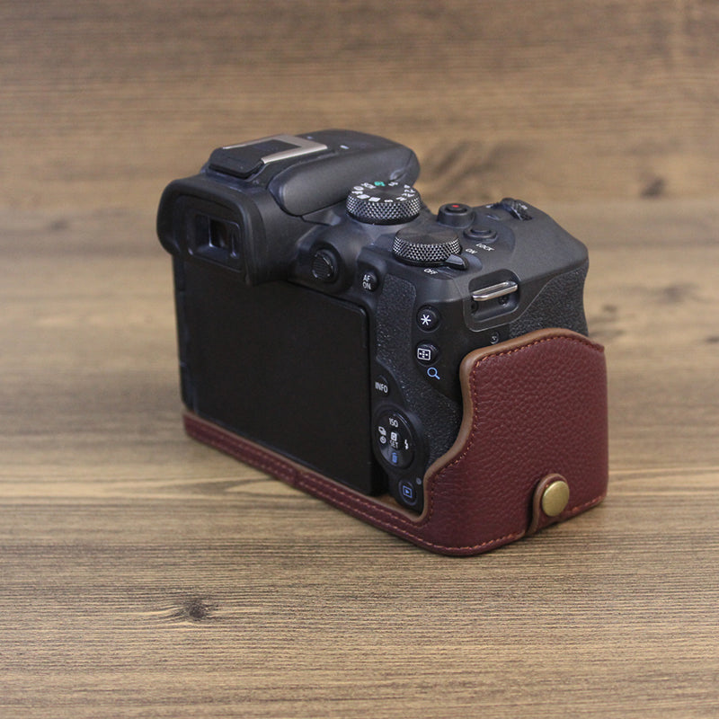 Genuine Leather Camera Bottom Case for Canon EOS R10, Anti-dust Camera Half Body Cover