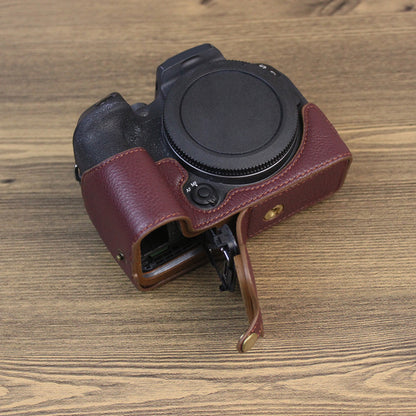 Genuine Leather Camera Bottom Case for Canon EOS R10, Anti-dust Camera Half Body Cover