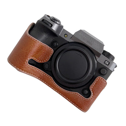 For Fujifilm X-H2s / X-H2 Buffalo Texture PU Leather Camera Bottom Case Half Body Protective Cover with Battery Opening