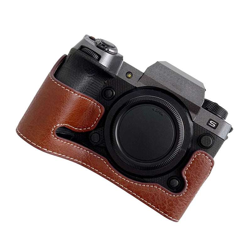 For Fujifilm X-H2s / X-H2 Buffalo Texture PU Leather Camera Bottom Case Half Body Protective Cover with Battery Opening