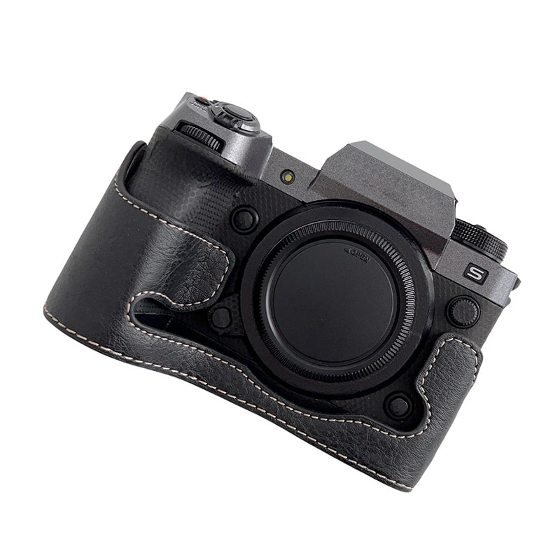 For Fujifilm X-H2s / X-H2 Buffalo Texture PU Leather Camera Bottom Case Half Body Protective Cover with Battery Opening