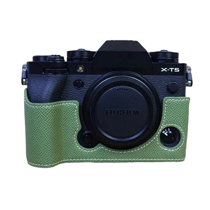 For Fujifilm X-T5 Camera PU Leather Protective Case Battery Opening Design Half Body Cover with Hand Strap