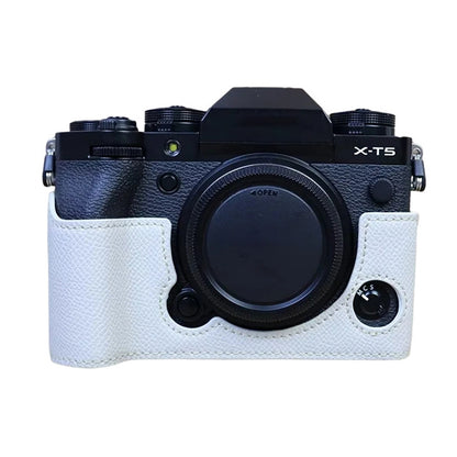 For Fujifilm X-T5 Camera PU Leather Protective Case Battery Opening Design Half Body Cover with Hand Strap