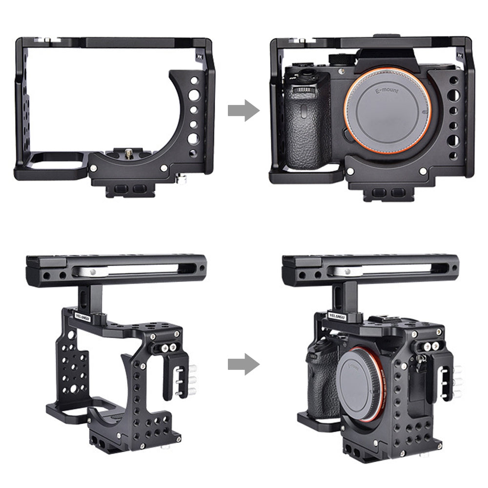 YELANGU CA7 SLR Camera Protective Cage for Sony Camera, Anti-rust Hard Aviation Aluminum Camera Frame Kit Gimbal Stabilizer