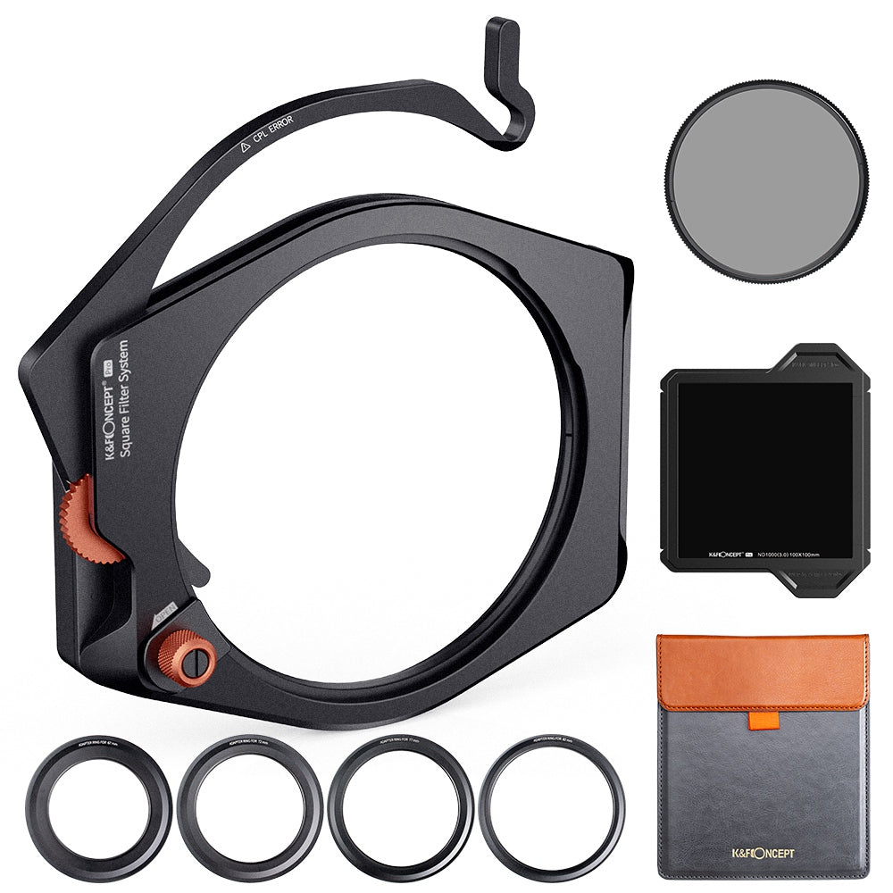 K&F CONCEPT SKU.1878 Square Holder System ND1000 CPL Square Filter Set with 4Pcs Ring Adapter Multi-Coated Filter