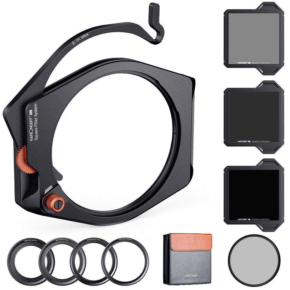 K&F CONCEPT SKU.1877 Square Holder System Set with 4Pcs Ring Adapter, ND1000, ND8, ND64, CPL Square Filter Multi-Coated Filter