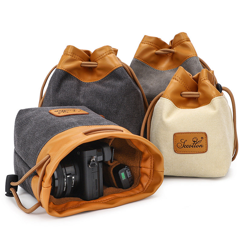 JCCOTTON K-76 Medium Size Portable SLR Camera Storage Bag Waterproof Canvas Drawstring Camera Pouch for Canon/Nikon/Pentax/Fuji