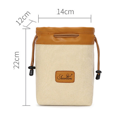 JCCOTTON K-76 Medium Size Portable SLR Camera Storage Bag Waterproof Canvas Drawstring Camera Pouch for Canon/Nikon/Pentax/Fuji