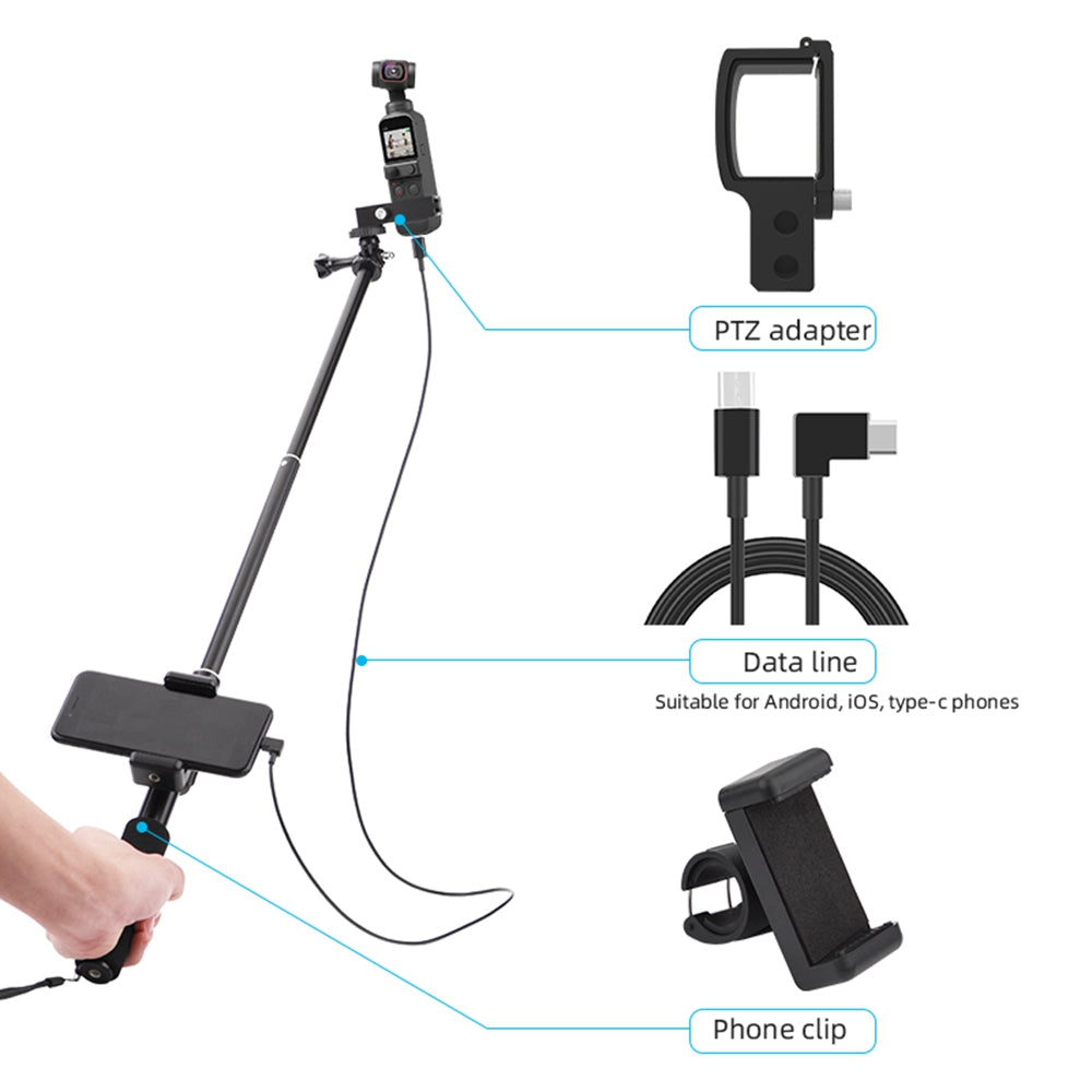 Selfie Stick for DJI Osmo Pocket 2 Handheld Gimbal Stabilizer Type-C/Android Phone Clip Module Extension Pole