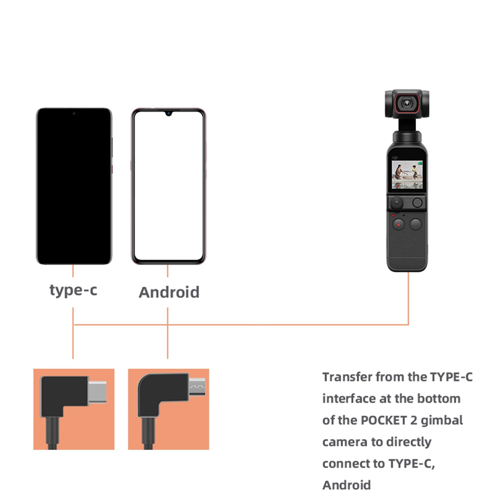 100cm Data Line Camera Direct Connection to Mobile Phone Conversion Wire Type-C to Type-C/Micro USB Cable for DJI Osmo Pocket 2