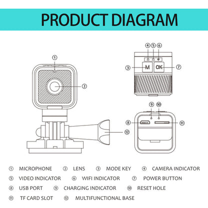 CS03 HD 1080P WiFi Sports DV Camera Portable Webcam Driving Recorder Life Waterproof Action Camera for Recording Photography