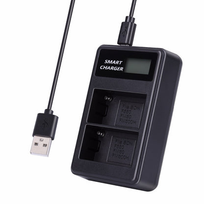 F550 For Sony NP-FM500H / NP-FM50 / NP-F550 Intelligent LCD Display Camera Battery Charger USB Cable Dual-Slot Charger