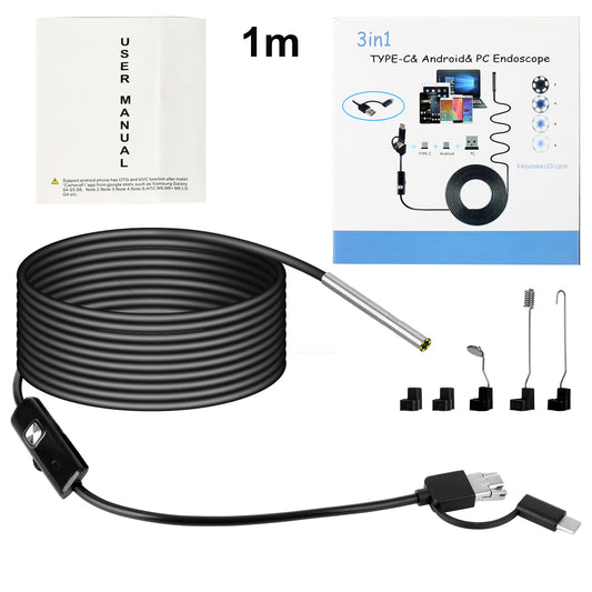 AN100 3-in-1 Endoscope Inspection Camera 3.9mm Snake Camera with 1M Semi-Rigid Cable